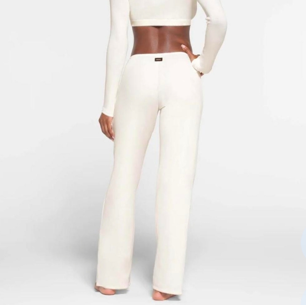 Skims Picat Ribbed Straight Leg Lounge Pajama Soft Pants Cream Bone XL - Picture 2 of 8
